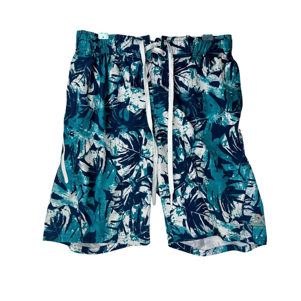 ZeroXposur Swim Trunks Mens S Blue Tropical Leaf Board Shorts Polyester Y2K